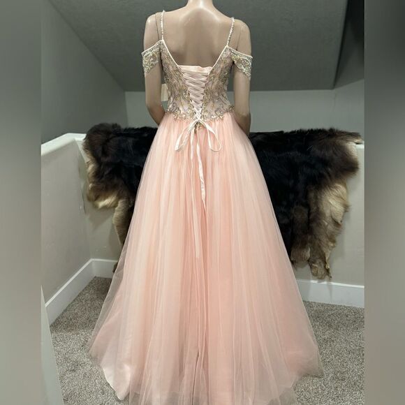 Gorgeous Blush Pink Princess Style Embellished Off-shoulder Tulle Ballgown - Picture 14 of 17